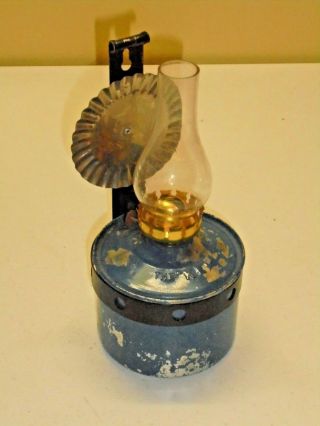 Vintage Kelly Brand Blue Tin Oil Lamp With Reflector Antique Decor Nursery
