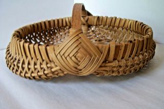 Vintage Hand Woven Splint Gathering Egg Basket Unknown Maker