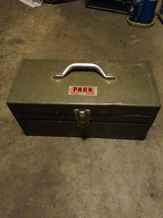 Vintage Park Model No.  167 Green Steel Metal Toolbox Tote Tool Box Chest
