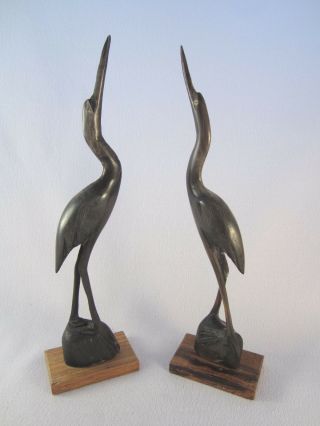 2 Matching 10 " Vintage Hand Carved Antler Bird Figures Made In India