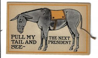 1908 William J.  Bryan Pull Tail Mechanical Donkey Presidential Campaign Postcard