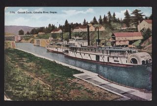 C1912 Steamer Dalles City Ship Cascade Locks Columbia River Oregon Postcard