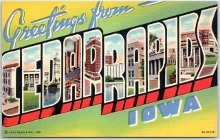 Cedar Rapids Iowa Large Letter Postcard Colorful Curteich Linen C1940s