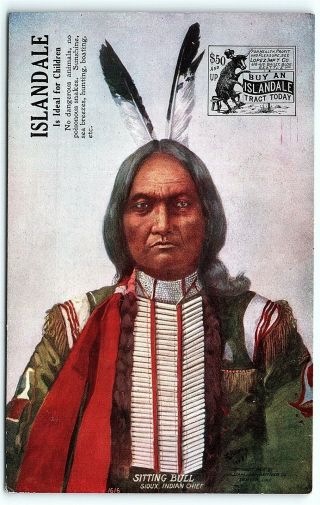 Vtg Postcard Antique Native American Sitting Bull Sioux Indian Advertising A5