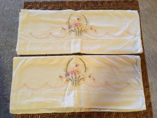 Vintage Set Of Hand Embroidered Cotton Pillow Cases