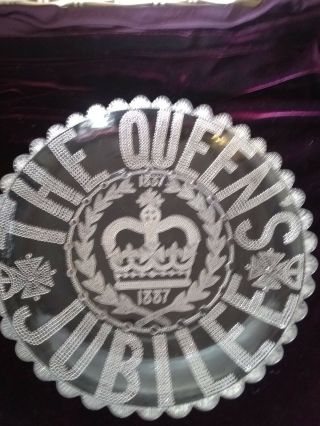 Antique Eapg Glass Queen Victoria Jubilee Plate,  9 1/2 "