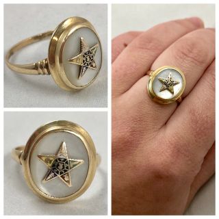 Vintage 10k Yellow Gold Order Of The Eastern Star Ring Size 8.  5 Mother Of Pearl