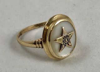 Vintage 10k Yellow Gold Order Of The Eastern Star Ring Size 8.  5 Mother Of Pearl 2