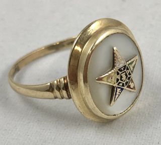 Vintage 10k Yellow Gold Order Of The Eastern Star Ring Size 8.  5 Mother Of Pearl 3
