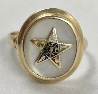 Vintage 10k Yellow Gold Order Of The Eastern Star Ring Size 8.  5 Mother Of Pearl 4