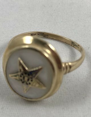 Vintage 10k Yellow Gold Order Of The Eastern Star Ring Size 8.  5 Mother Of Pearl 7