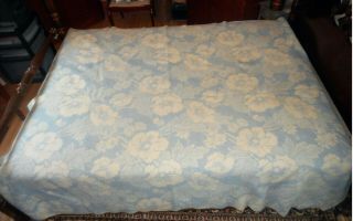 Vintage Heavy Reversible Blue & Cream Floral Wool Blanket 84x74