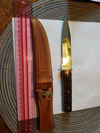 Case Xx Red Fixed Blade Knife Hunting Old Stock,  Leather Sheath
