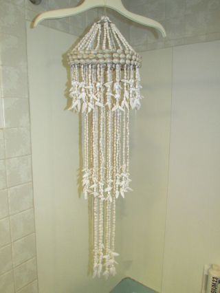 Vintage 3 Foot Long White Beach Sea Shell Hanging Wind Chime Mobile Chandelier