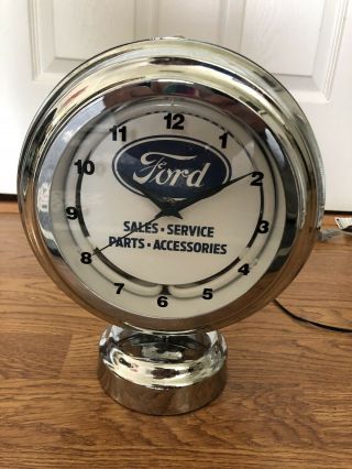 Ford Sales And Service Neon Double Sided Clock Advertising 4