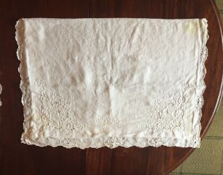 2 Vintage White Embroidered Cut Linen Pillow Shams