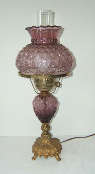 Gwtw Gone With The Wind Banquet Quilted Amethyst Glass Lamp Globe 21 " Tall