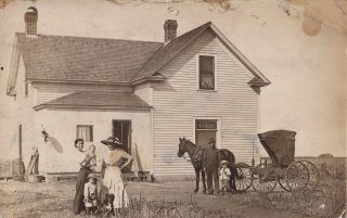 Vintage Rppc: Young Family W/children And Dog,  Home,  Horse And Buggy,  Rural Farm