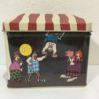 Vtg Tinscapes 3 Ring Circus The Clown Decorative Tin Metal Box Container W Lid