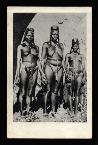 Old Photo Postcard Africa / Angola Nude Breast Black Women/ " Negras De Humbe "