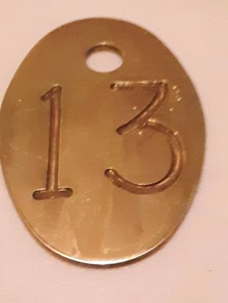 Vintage Large Double Sided Solid Brass 13 Tag Goth Lucky 13