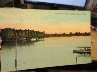 Vintage Old Antique Postcard Ohio Canton Meyers Lake Island Sunday Boat Ride