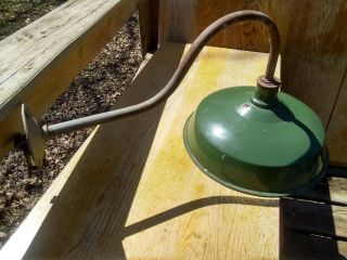 Vintage 14” Shade Green Porcelain Enamel Gas Service Station Barn Light Fixture