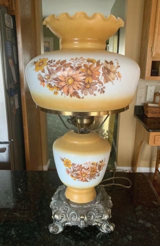 Vintage Gwtw Gone With The Wind Hurricane Table Lamp Flowers