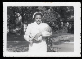 Stoic Proud Black Woman Nanny " Florine " W White Baby 1950s Snapshot Photo