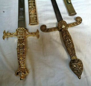 2 Old Swords French Ceremonial Court & Masonic Sword.  Rapier Skull Bones