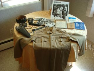 Vintage Police Items 1960s Holster Handcuffs Photos Uniform Shirt