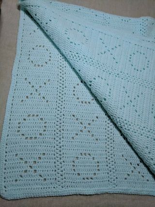 Handmade Crocheted Throw Aqua Coverlet Afghan X 