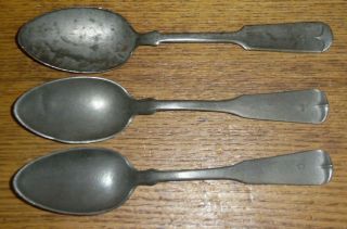 3 Antique Pewter Table Spoons W/ Letter C Stamped In Handle - 8 "