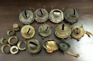 18 Assorted Antique Oil Lamp Parts Burners Collars Plug Miller P&a