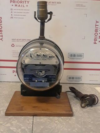 Vintage Antique Sangamo Electric Meter Table Lamp Steampunk Light