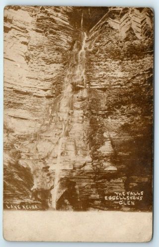 Vintage Rppc Postcard Lake Keuka Falls Eggellstons Glen Ny Wj Harris Real Photo