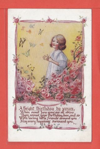 Flora White June Birthday Girl And Roses P/u 1919 Pub J.  Salmon 1207