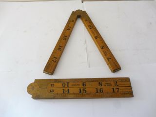 Found 2 Vintage Wood And Brass Folding Rulers Imperial& Metric Diamond C05041