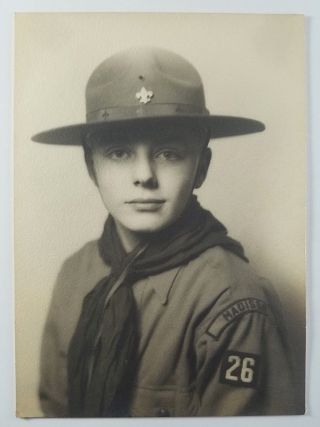 Vintage Studio Photograph Portrait Of A Boy Scout Fedora Hat Madison Nj