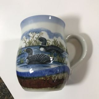 Vintage Otagiri Loons On A Lake Hour Glass Coffee Mug Cup - Euc