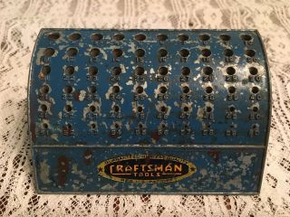 Antique Vintage Craftsman Tools Blue Metal Drill Bit Stand Holder Index