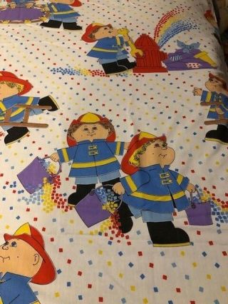 Vintage 1985 Cabbage Patch Kids Boys Firemen Twin Size Flat Sheet Rare 3