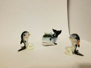 Vintage Bone China.  Set Of 3 Miniature Whales Shiken Japan