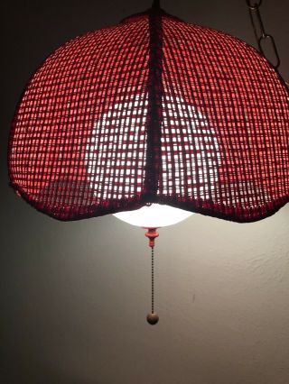 Vintage Red Wicker Rattan Hanging Swag Lamp Light 12 