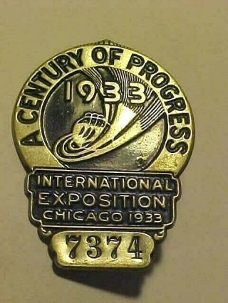 Vintage 1933,  Century Of Progress,  Chicago Worlds Fair Employee Badge,  Exc Cond