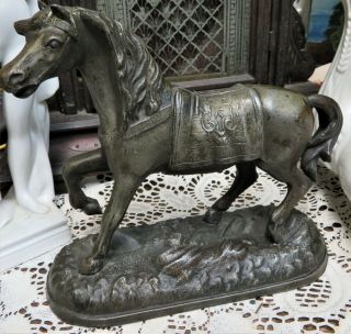 Vintage Cast Pot Metal Horse Figurine Statue Green Felt bottom 2