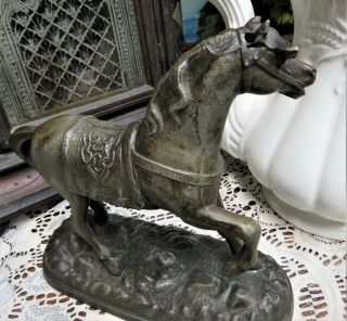 Vintage Cast Pot Metal Horse Figurine Statue Green Felt bottom 3