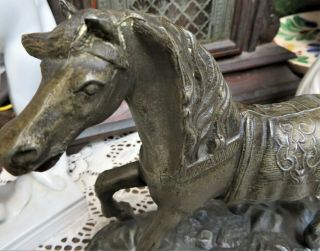 Vintage Cast Pot Metal Horse Figurine Statue Green Felt bottom 6