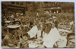 Real Photo Pc Troops Having Hair Cut Norwich Market Place 1914 Norfolk