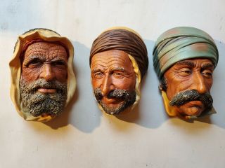 (3) Bossons Model Vintage Chalkware Heads Arab,  Persian,  (?)